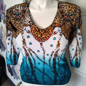 Alberto Makali Womens Vintage Size L Beaded Eclectic Colorful Sparkly Top EUC